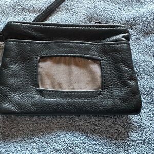 Victoria Leather Company black leather wristlet